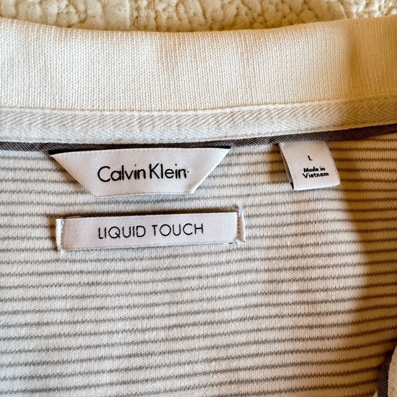 Calvin Klein White and Gray Striped Polo Shirt liquid touch size large - Picture 5 of 6